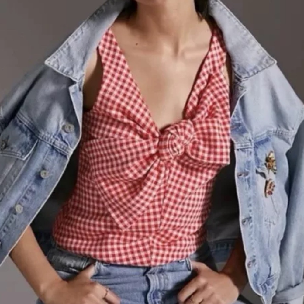 Anthropologie Eva Franco Gingham Bow Top - Picture 4 of 11